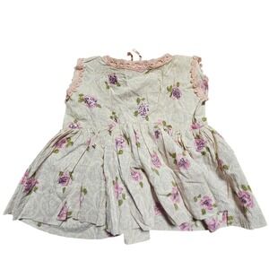 Vintage 80s Girls Floral Glitter Crochet Trim Dress 4 Cottagecore Coquette